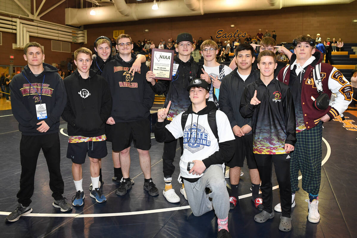 Peter Davis/Pahrump Valley Times The Pahrump Valley Trojans wrestling team with their academic ...