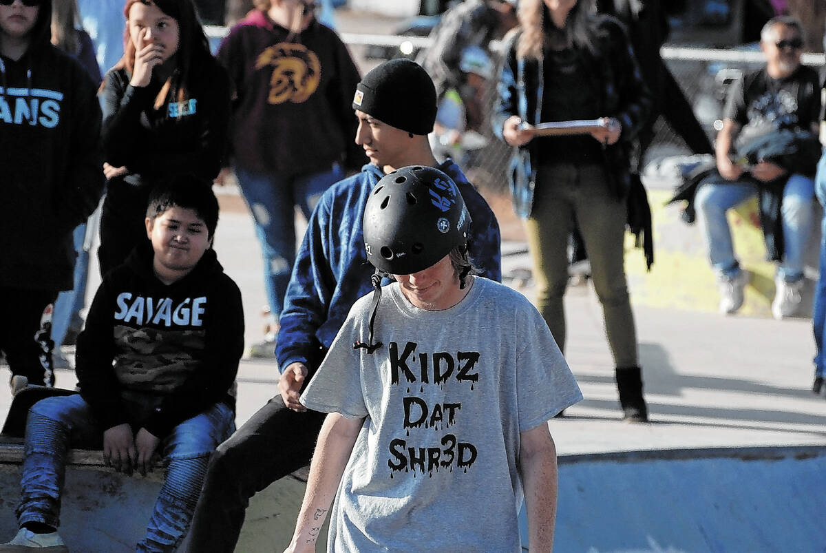 Skaters and bikers of all ages converged on the Justin Leavitt Memorial Skatepark in Pahrump on ...
