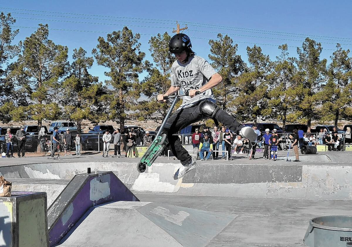 Skaters and bikers of all ages converged on the Justin Leavitt Memorial Skatepark in Pahrump on ...