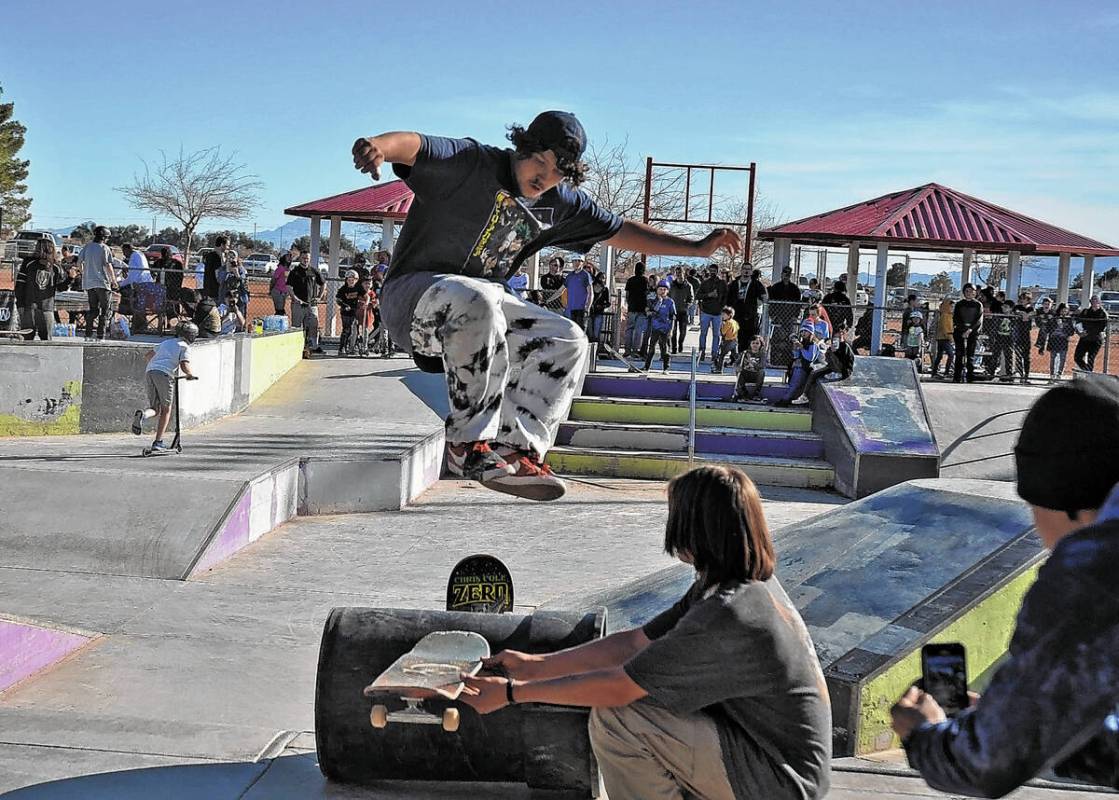 Skaters and bikers of all ages converged on the Justin Leavitt Memorial Skatepark in Pahrump on ...