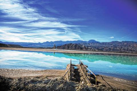 A lithium brining pond near Silver Peak is seen in November 2015. American Battery Technology C ...