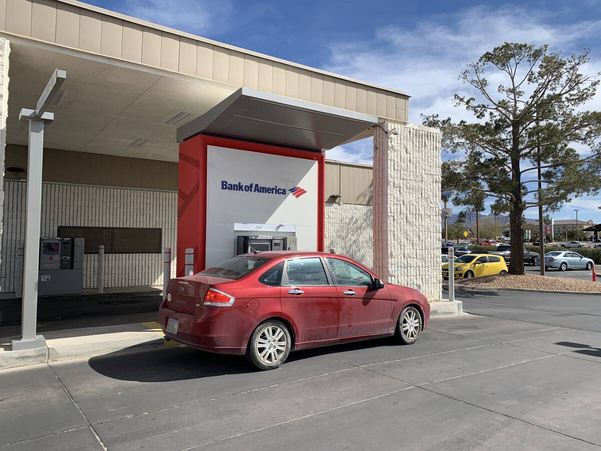 A customer uses the Bank of America drive-thru at the Pahrump branch on Thursday, March 3. Bank ...