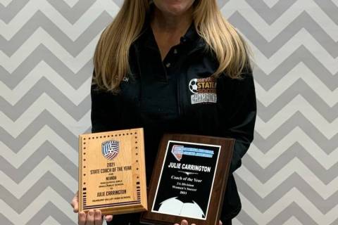 Special to Pahrump Valley Times Pahrump Valley girls soccer head coach Julie Carrington poses w ...