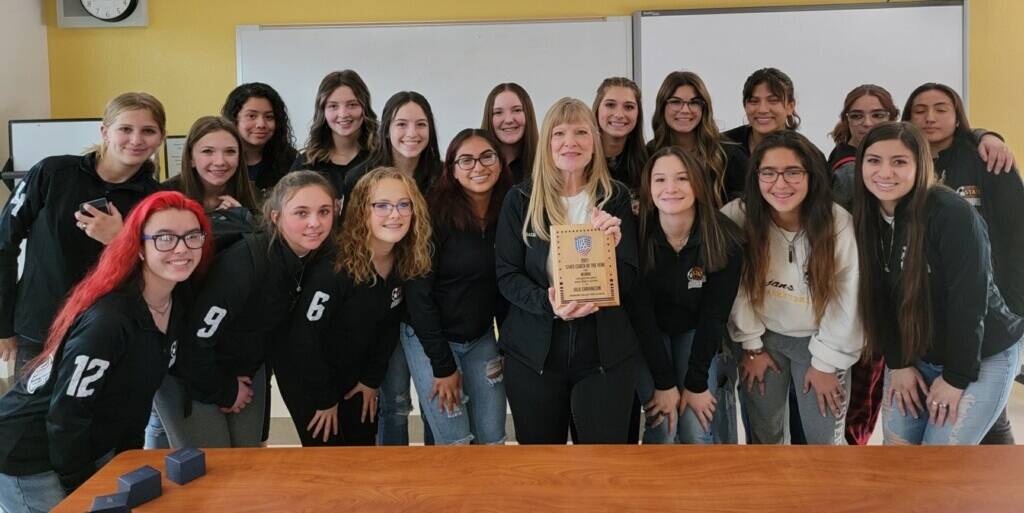 Special to Pahrump Valley Times Pahrump Valley girls soccer head coach Julie Carrington holds h ...