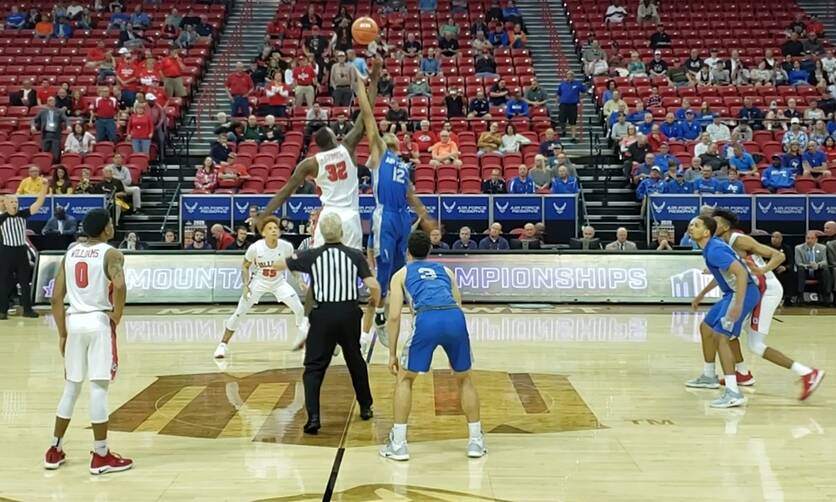Danny Smyth/Pahrump Valley Times Tipoff for the opening game of the 2019-20 Mountain West confe ...