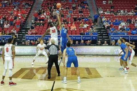 Danny Smyth/Pahrump Valley Times Tipoff for the opening game of the 2019-20 Mountain West confe ...