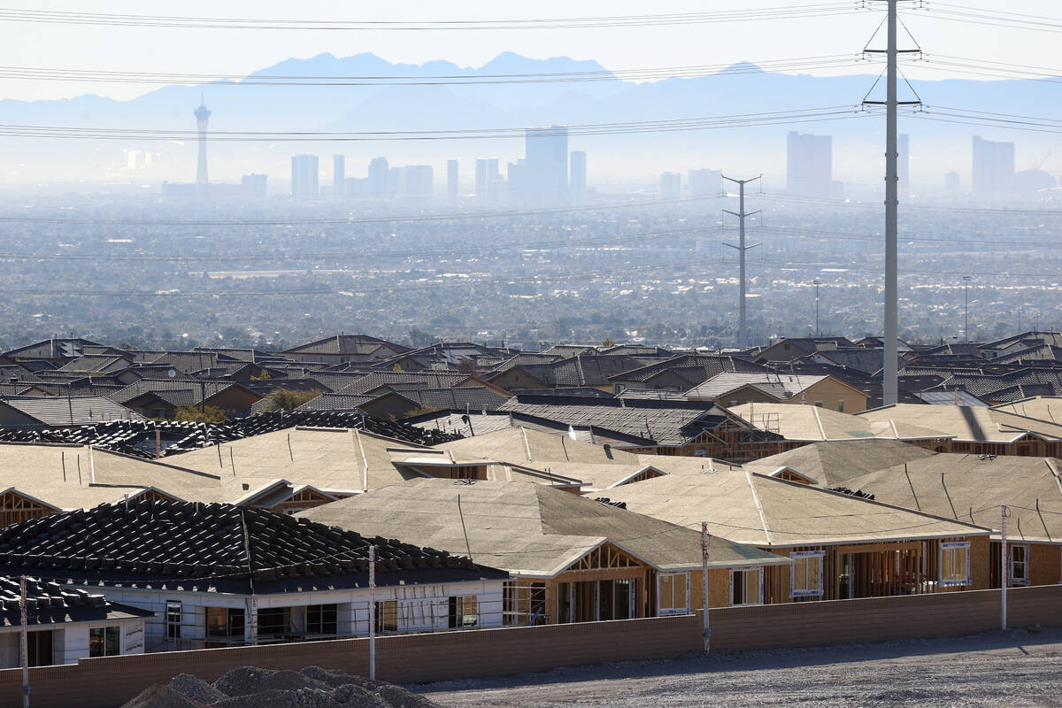 A view of the Las Vegas Valley from a neighborhood under construction in Skye Canyon master-pla ...