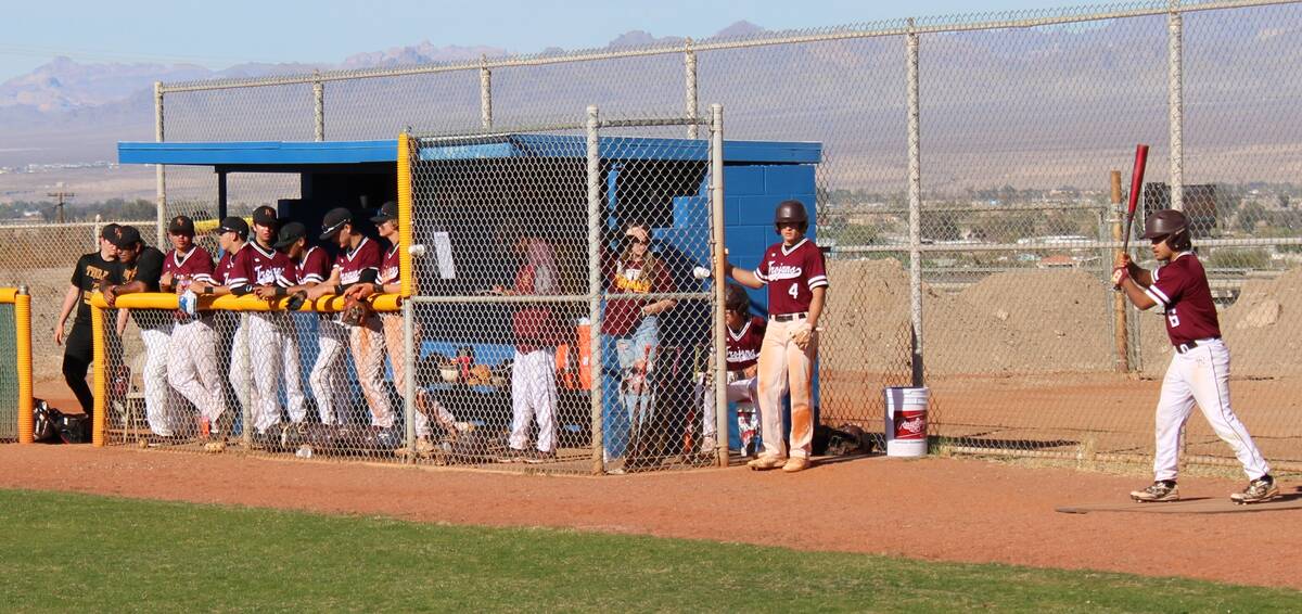 Danny Smyth/Pahrump Valley Times The Pahrump Valley Trojans baseball team stands in their dugo ...