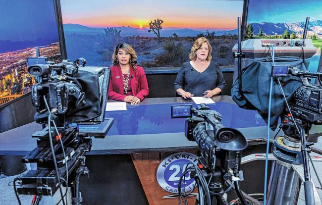 KPVM 25 News Anchor Eunette Gentry, left, and Co-Anchor Deanna O’Donnell record their da ...