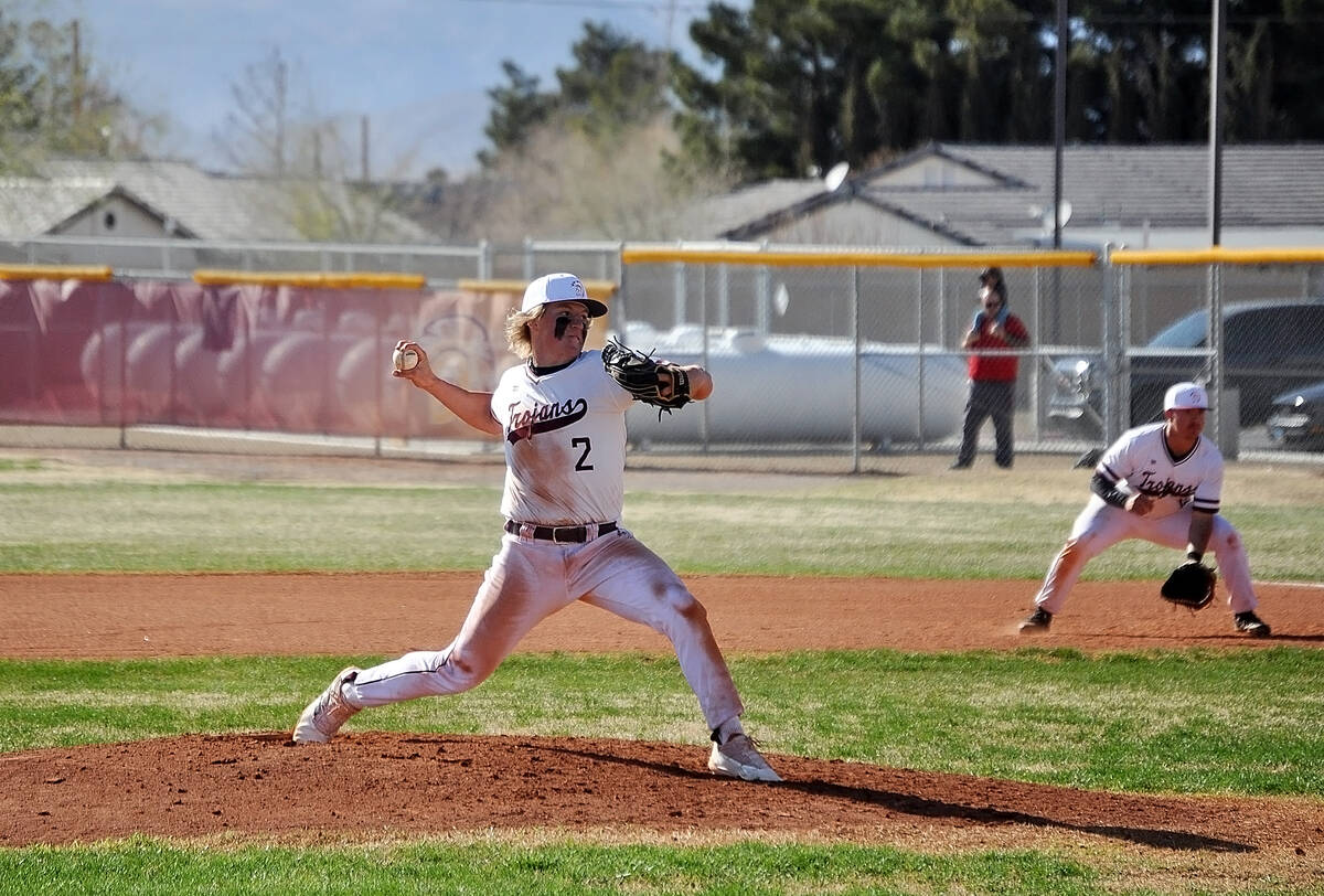 Horace Langford Jr./Pahrump Valley Times Junior Kyle McDaniel on the mound pitching for the Pah ...