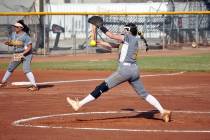 Horace Langford Jr./Pahrump Valley Times Pahrump Valley Trojan Cat Sandaval pitches during the ...