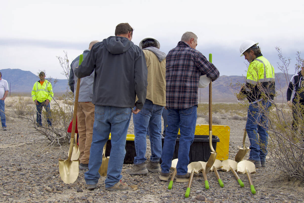 Pahrump OHV Advisory Committee members grabbing their golden shovels to break ground on a 40-ac ...