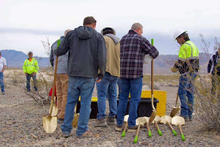 Pahrump OHV Advisory Committee members grabbing their golden shovels to break ground on a 40-ac ...