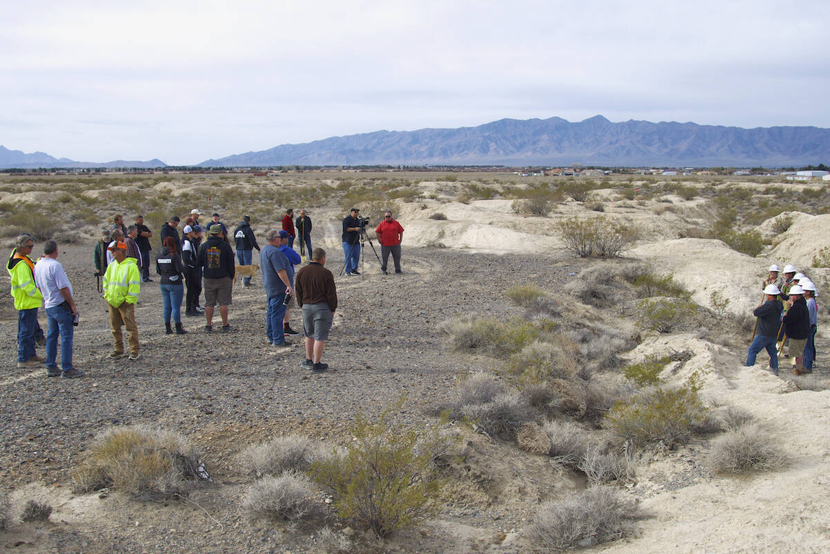 An overview of a groundbreaking event, the crowd in the background watching Pahrump OHV Advisor ...