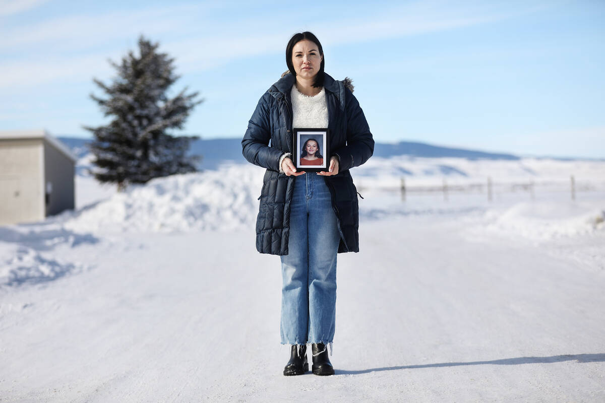 Chelsea Roberts holds a photo of her daughter, Georgia Durmeier, on Jan. 26, 2022 in Driggs, Id ...