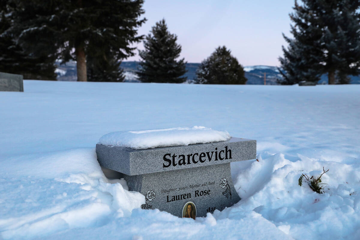 The grave of Lauren Starcevich on Jan. 26, 2022 in Driggs, Idaho. (Rachel Aston/Las Vegas Revie ...