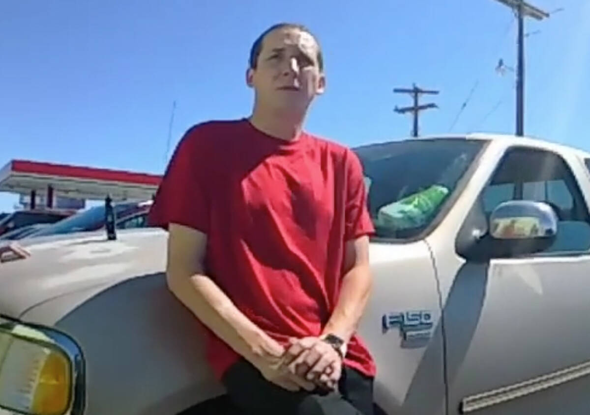 Screen shot from Nye County Sheriff's body camera of Tyler Kennedy questioned less than two hou ...