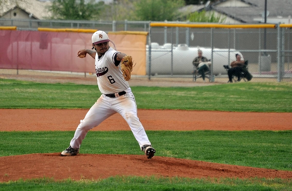 Horace Langford Jr./Pahrump Valley Times Senior pitcher Henry Amaya gets ready to deliver a pi ...