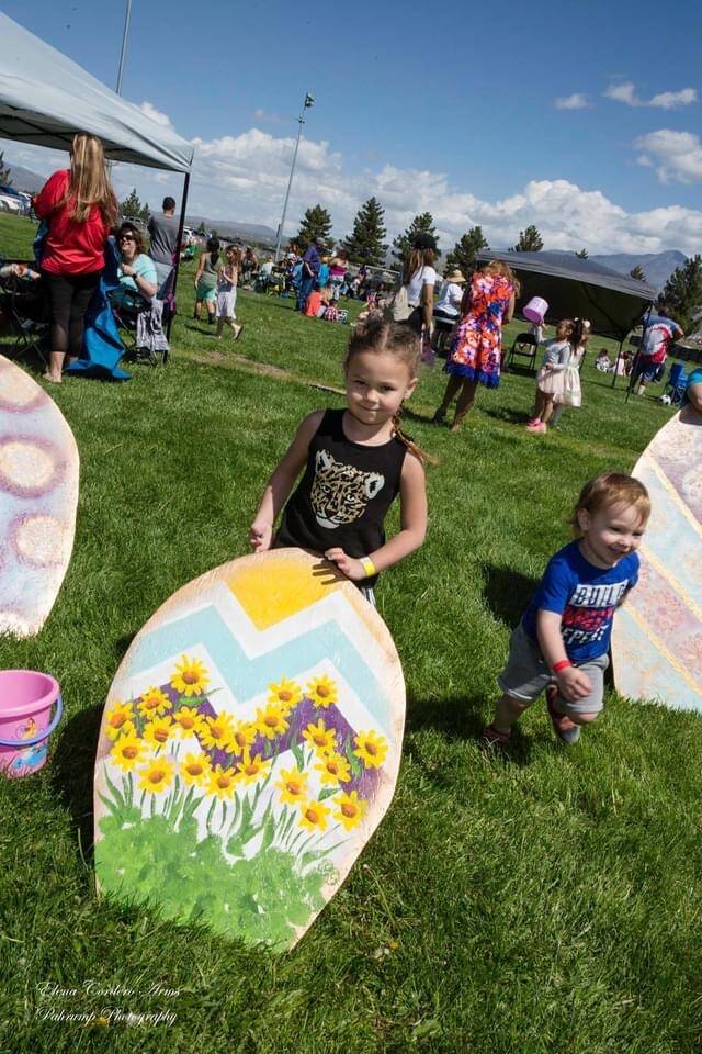 Special to the Pahrump Valley Times Kids scurried all over the park in search of colorful Easte ...