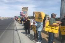 About 15 advocates from Desert Haven Animal Society demonstrated opposite a group of about 50 s ...