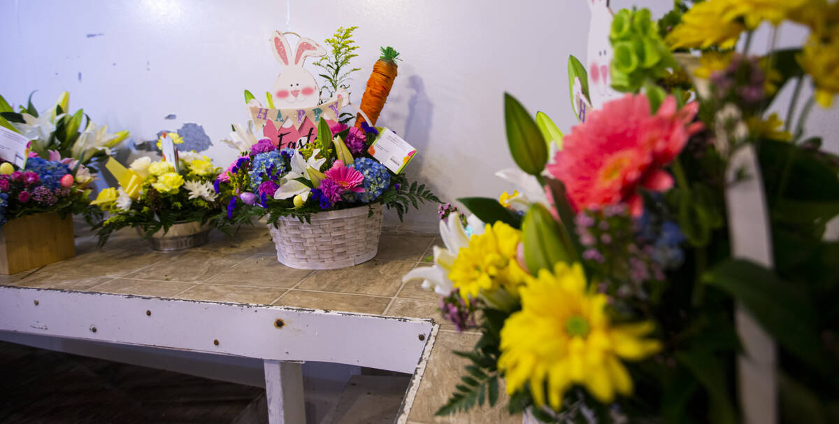 Prepared Easter displays sit in a refrigerated room at DiBella Flowers and Gifts on Tuesday, Ap ...
