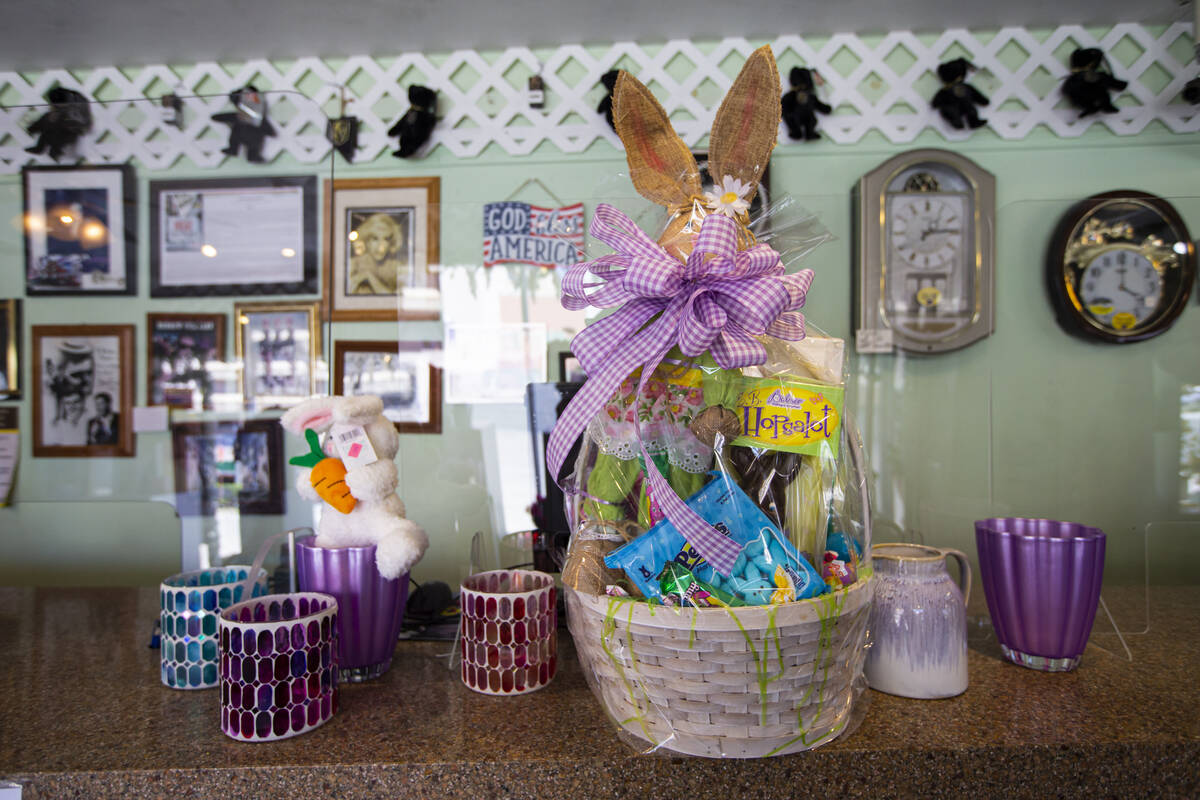 An Easter display is seen at DiBella Flowers and Gifts on Tuesday, April 12, 2022, in Las Vegas ...