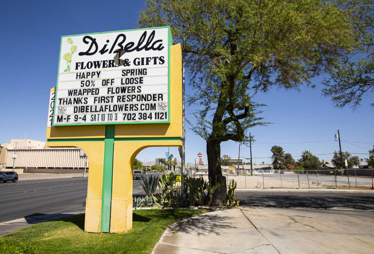 Signage for DiBella Flowers and Gifts on Tuesday, April 12, 2022, in Las Vegas. (Chase Stevens/ ...