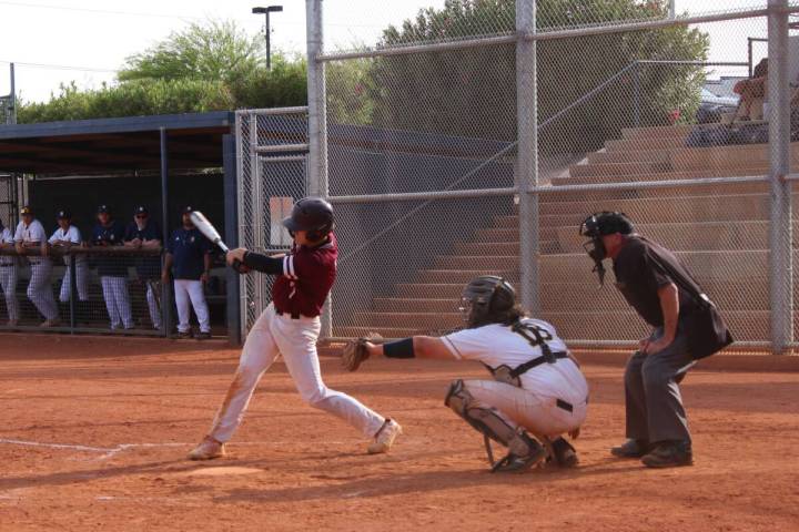 Danny Smyth/Pahrump Valley Times Senior outfielder Zack Cuellar (7) getting a hit during the Tr ...