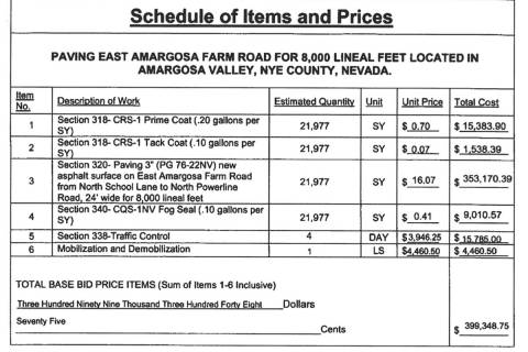 Special to the Pahrump Valley Times Included in Wulfenstein Construction's bid for the E. Amarg ...