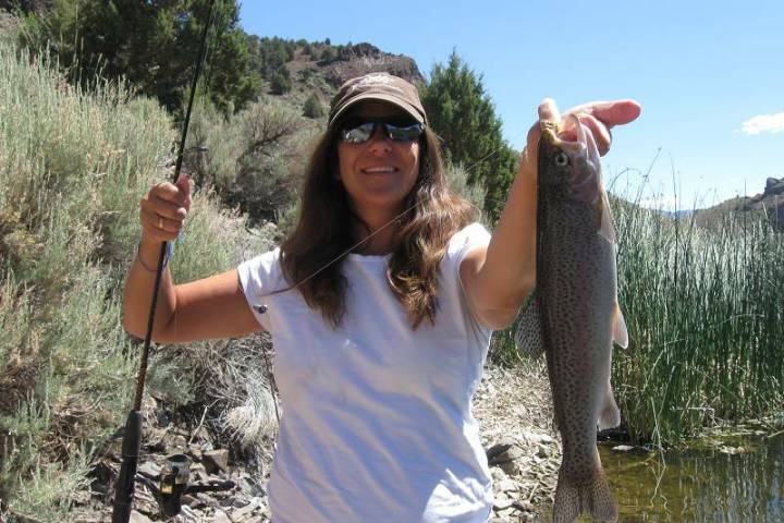 Special to the Pahrump Valley Times Anna Calvert with a nice desert trout; showing us that even ...