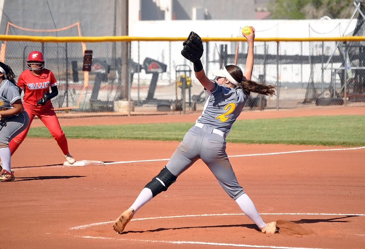 Horace Langford Jr./Pahrump Valley Times Pahrump Valley pitcher Cat Sandaval (2) getting ready ...
