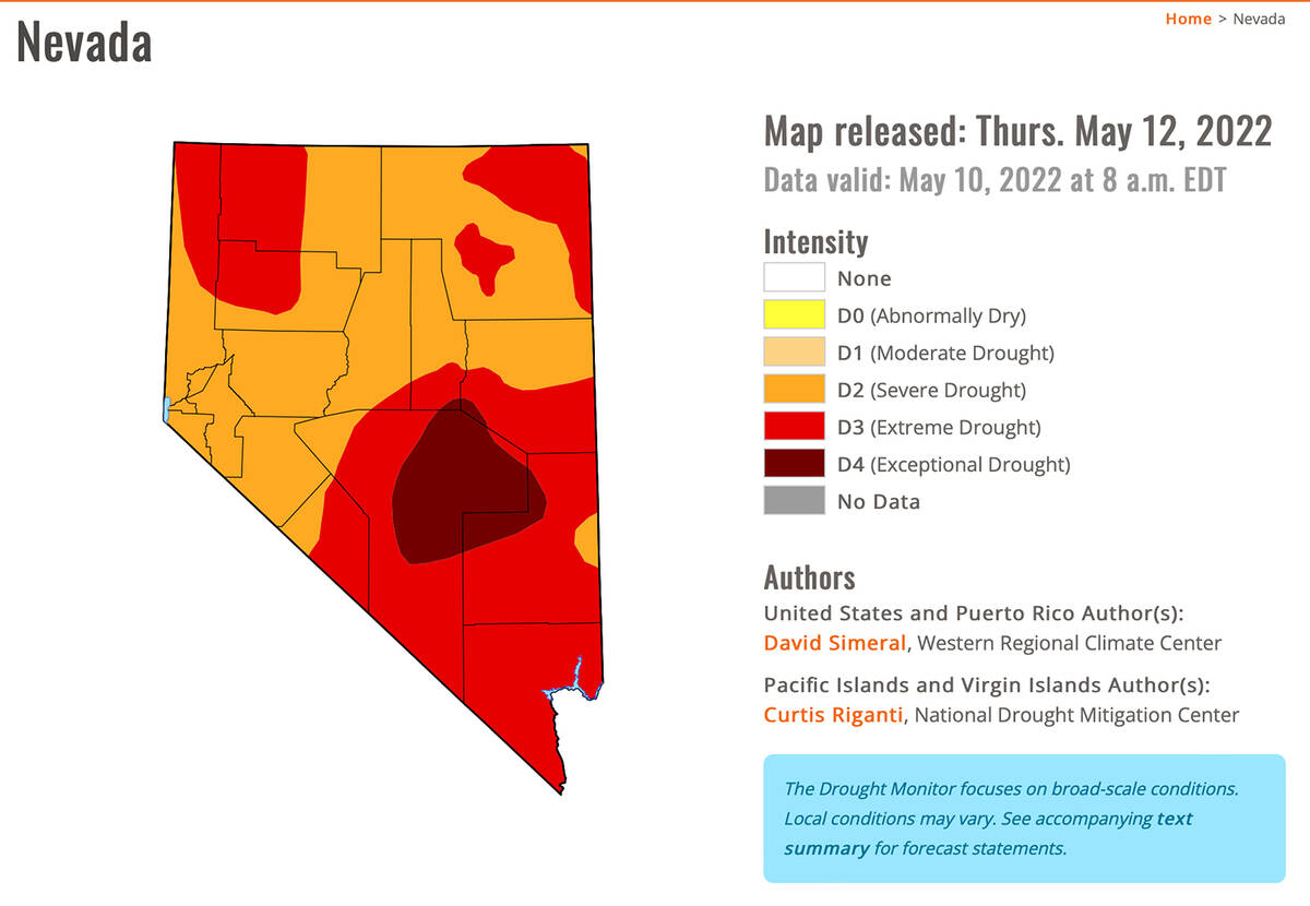 Special to the Pahrump Valley Times This map, found on the U.S. Drought Monitor website, shows ...