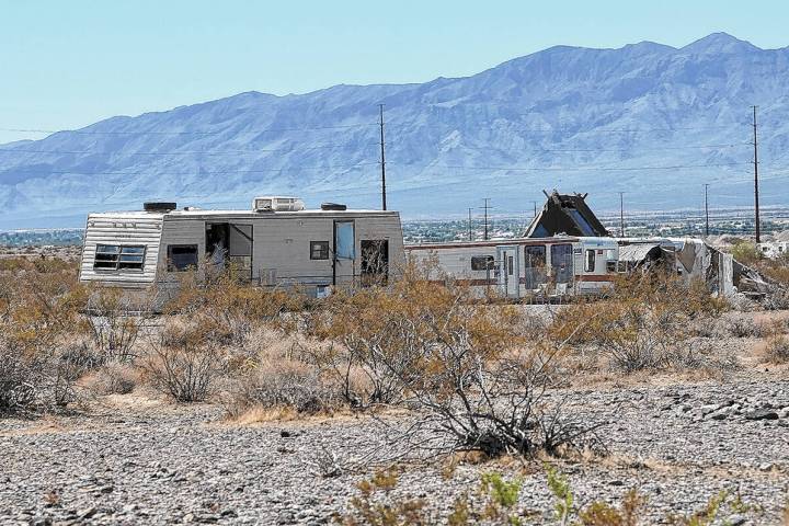 A homeless camp off East Basin Avenue in Pahrump as seen on Sept. 14, 2018. (Horace Langford Jr ...