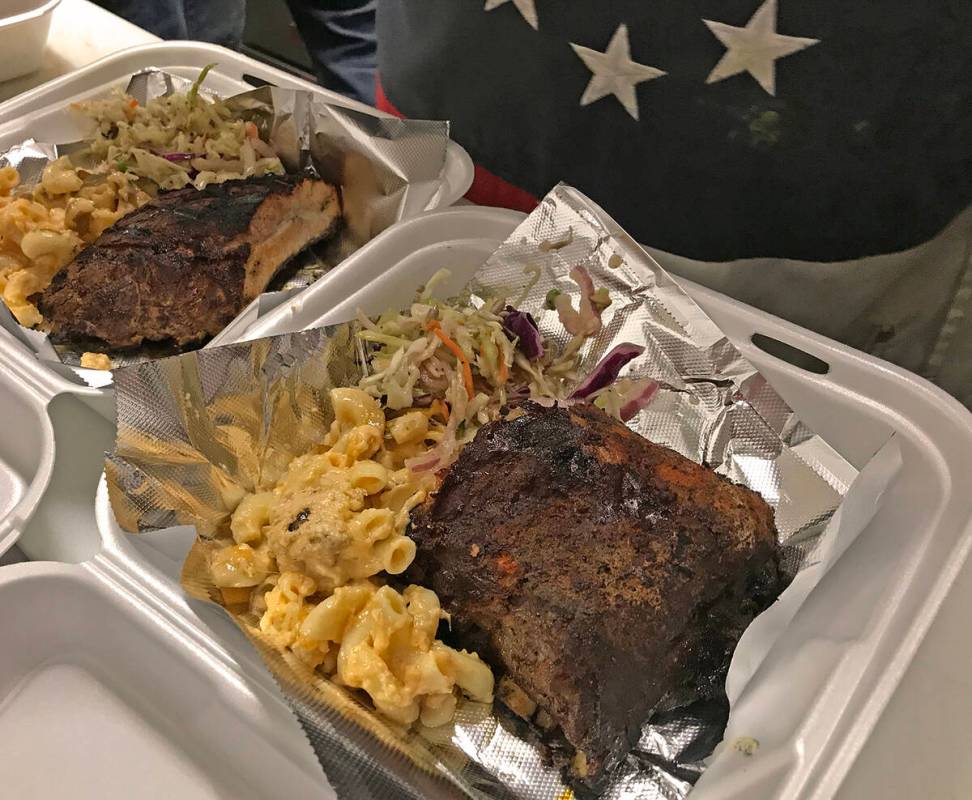 Robin Hebrock/Pahrump Valley Times Baby back ribs, smoked macaroni and cheese and tangy colesla ...