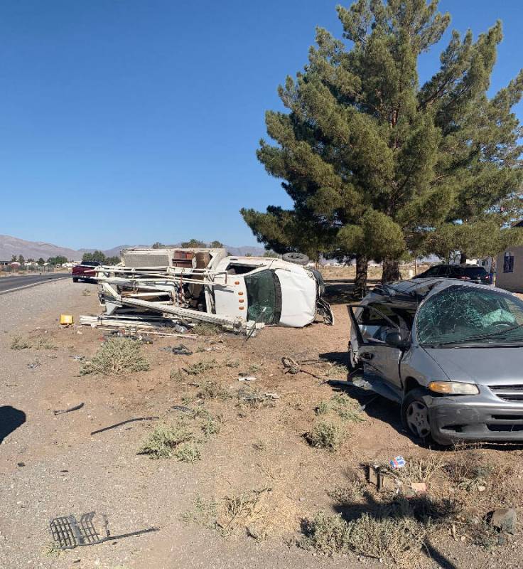 (Nye County Sheriff's Office) Two people were transported to Desert View Hospital following a t ...