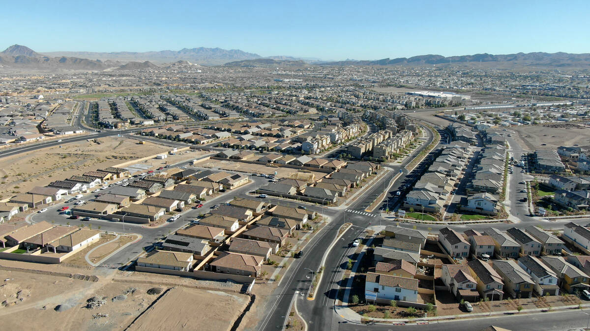 An aerial view of housing developments east of Boulder Highway on Warm Springs Road on Thursday ...