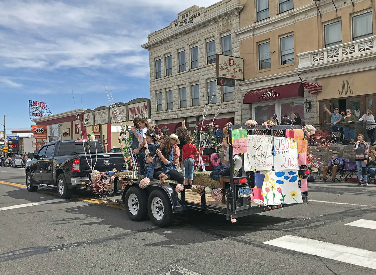 Robin Hebrock/Pahrump Valley Times The float carrying the king and queen of Jim Butler Days mak ...