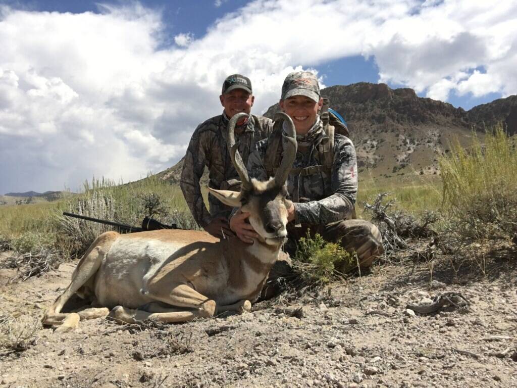 Special to the Pahrump Valley Times Ben and Amanda Arata pose with the antelope they got on a p ...