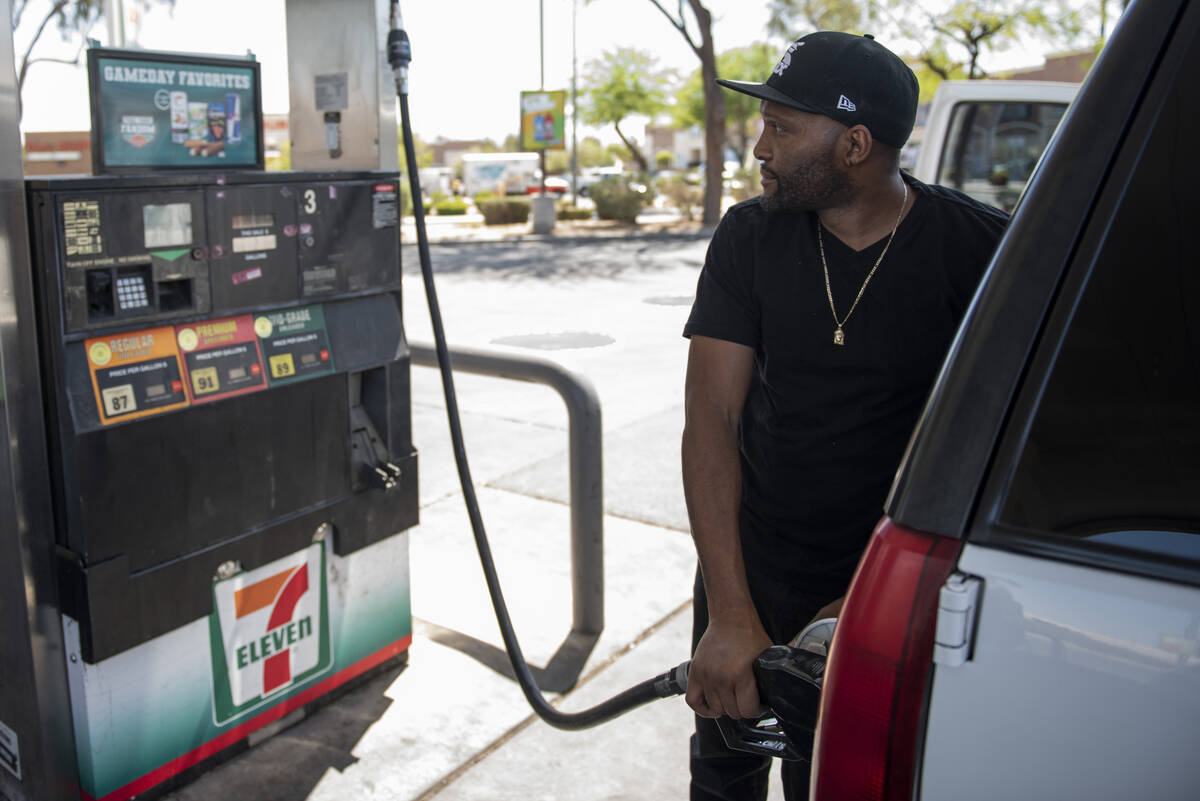 James Brown III pumps gas for his SUV at a 7-Eleven station on West Lake Mead Blvd. on Monday, ...