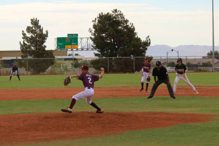 Danny Smyth/Pahrump Valley Times Antonio Whitney gets ready to deliver a pitch in the Pahrump ...