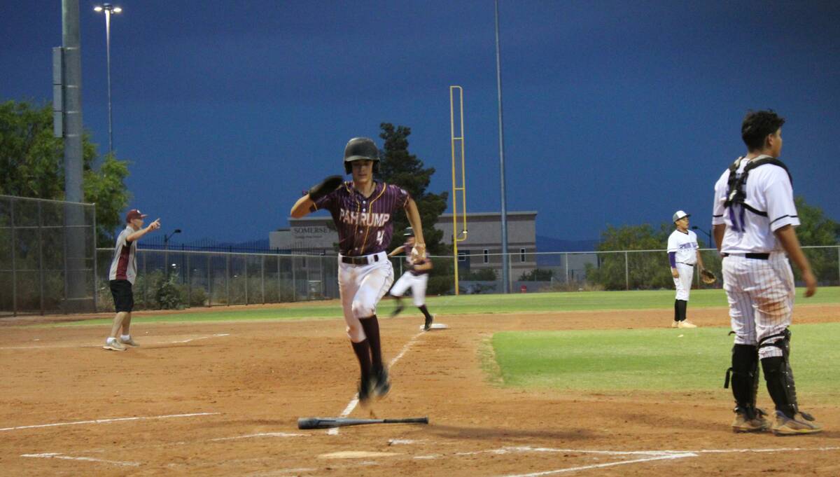 Danny Smyth/Pahrump Valley Times Kier Sheppard (4) comes in to score on a ground ball by his t ...