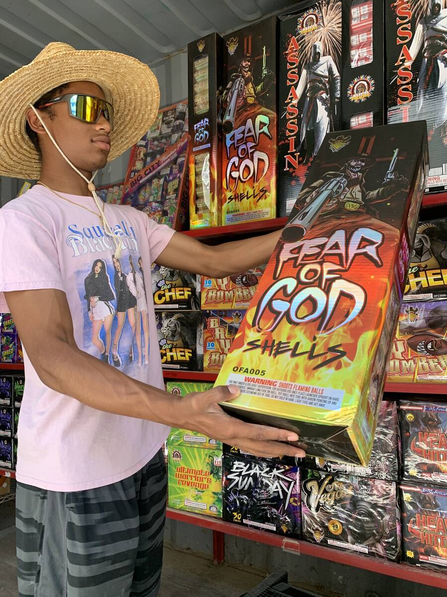 (Brent Schanding/Pahrump Valley Times) Outlaw Pyro worker William Bigby shows off Fear of God f ...