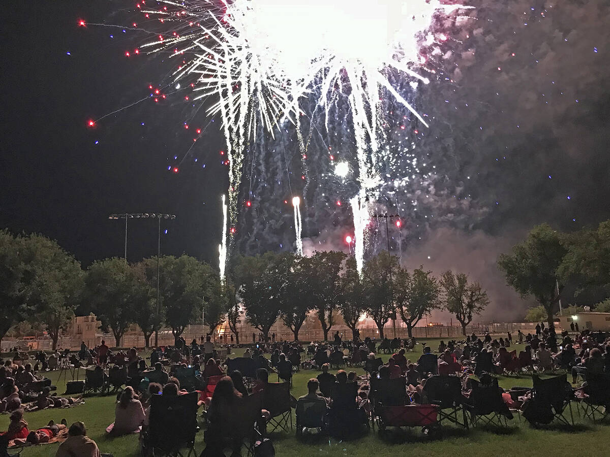 Robin Hebrock/Pahrump Valley Times Petrack Park was packed with people for the Fireworks Show o ...