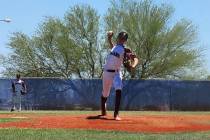 Danny Smyth/Pahrump Valley Times Benjamin Cimperman is getting ready to deliver a pitch while h ...
