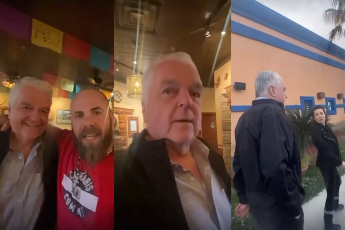 Screengrabs of Gov. Steve Sisolak and his wife, Kathy, from a video posted on social media. In ...