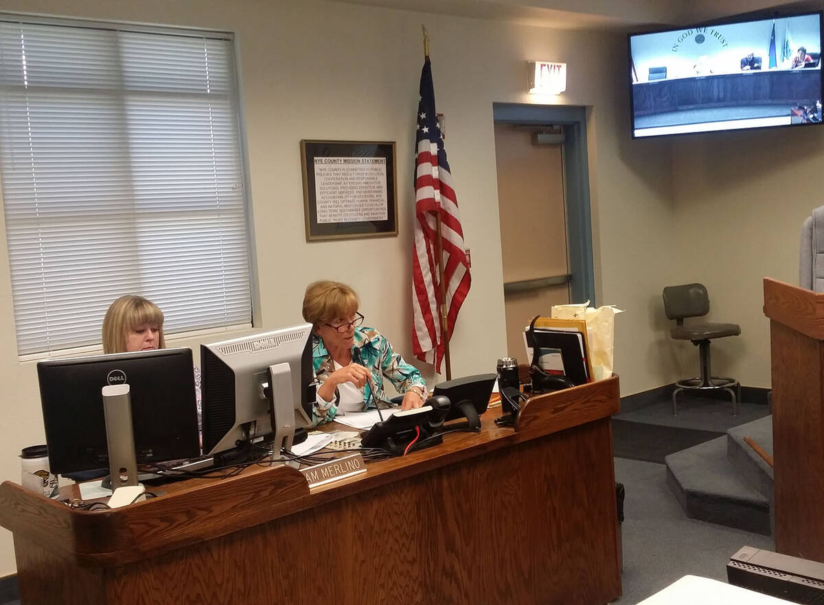 Special to the Pahrump Valley Times At right is Nye County Clerk Sam Merlino, shown speaking at ...