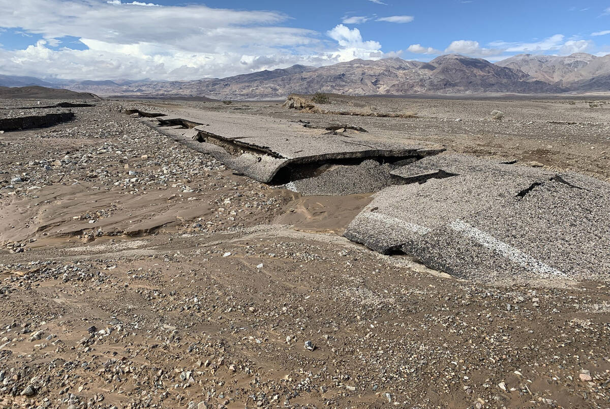 A damaged Beatty Cutoff Road is seen in Death Valley National Park. (National Park Service)