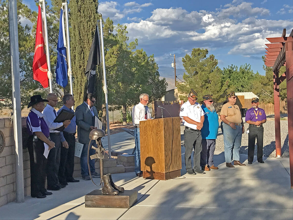 Robin Hebrock/Pahrump Valley Times Nye County Commission Chair Frank Carbone, at the podium, is ...