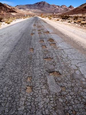 Richard Stephens/Special to the Pahrump Valley Times The horrible condition of Rhyolite Road ha ...