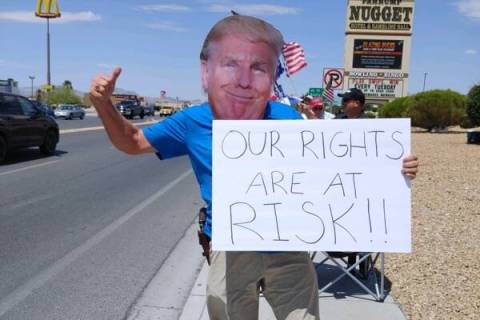 Yolanda Magley/Special to the Pahrump Valley Times A supporter sporting the face of Donald Trum ...